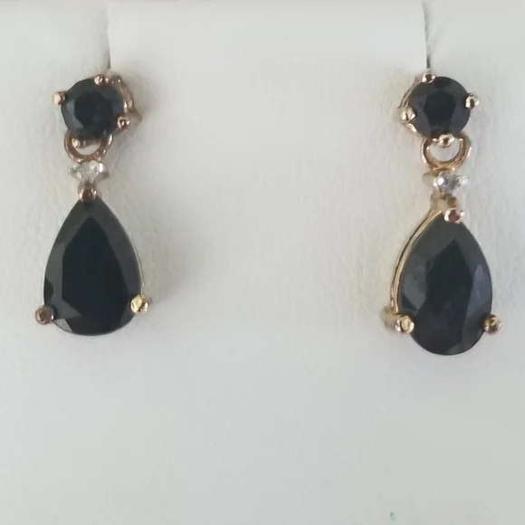 Vintage Genuine Sapphire Necklace And Earring Set With Petite Diamonds. - Picture 6 of 7